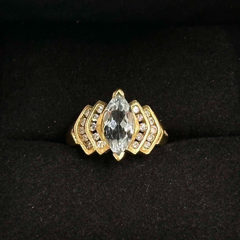 1.43 CTW Marquise Cut Aquamarine and Diamond 14kt Yellow Gold Ring Size 7